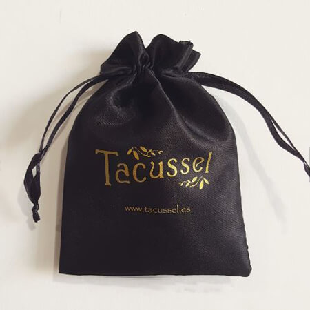 Black satin packaging bag with custom logo 1