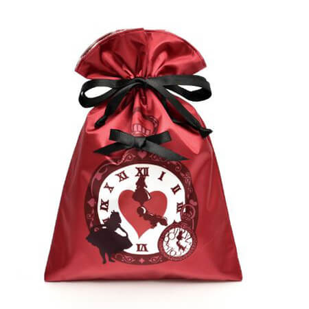 Screen printed red satin drawstring bag 1