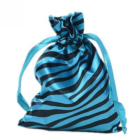 Zebra-stripe satin silk bag with ribbon drawstring 1