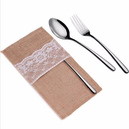Burlap lace banquet cutlery bags wedding decoration 1
