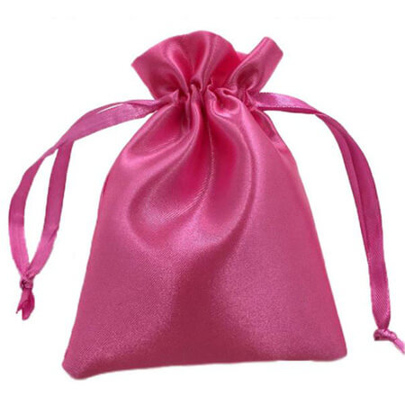 Pink drawstring satin pouch 1